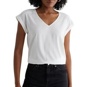 Express Women's Small White V-Neck Short Cuff Sleeve Gramercy Lightweight Tee